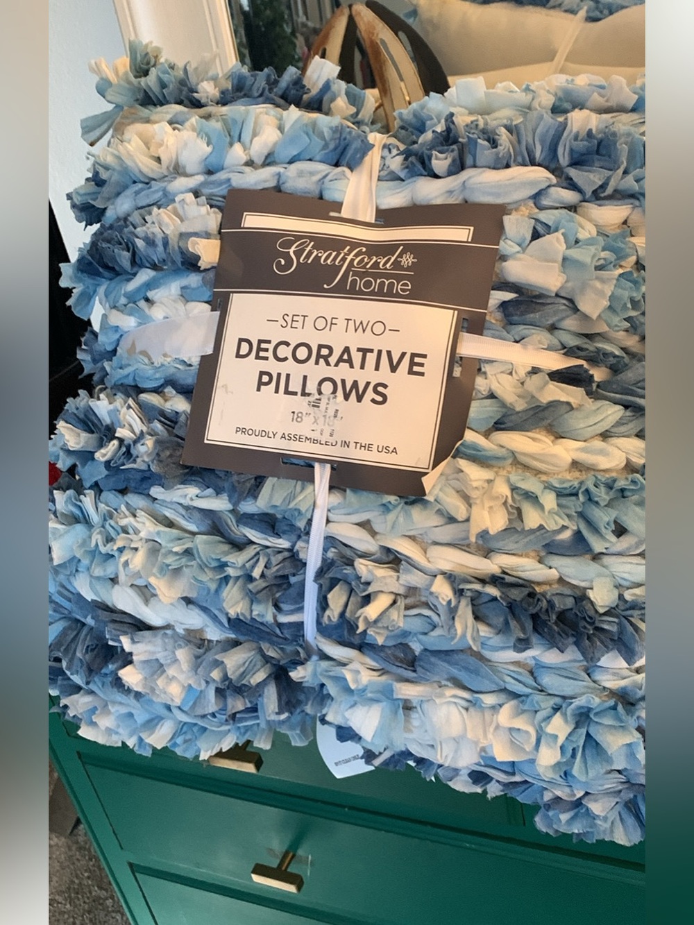 Blue & White fringe Decorative Pillow Set (Set of 2)-Stratford Homes